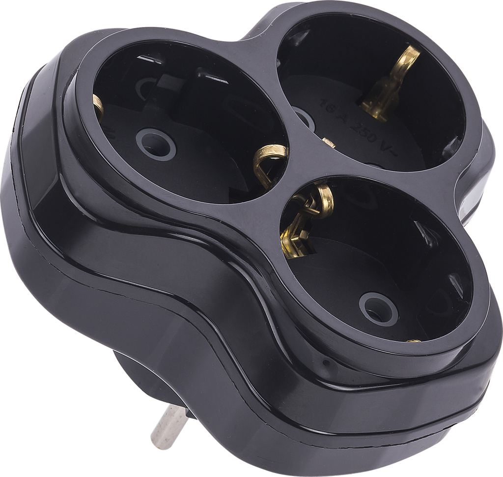 [1003-S] 3 GANG EARTHED SOCKET&PLUG - BLACK