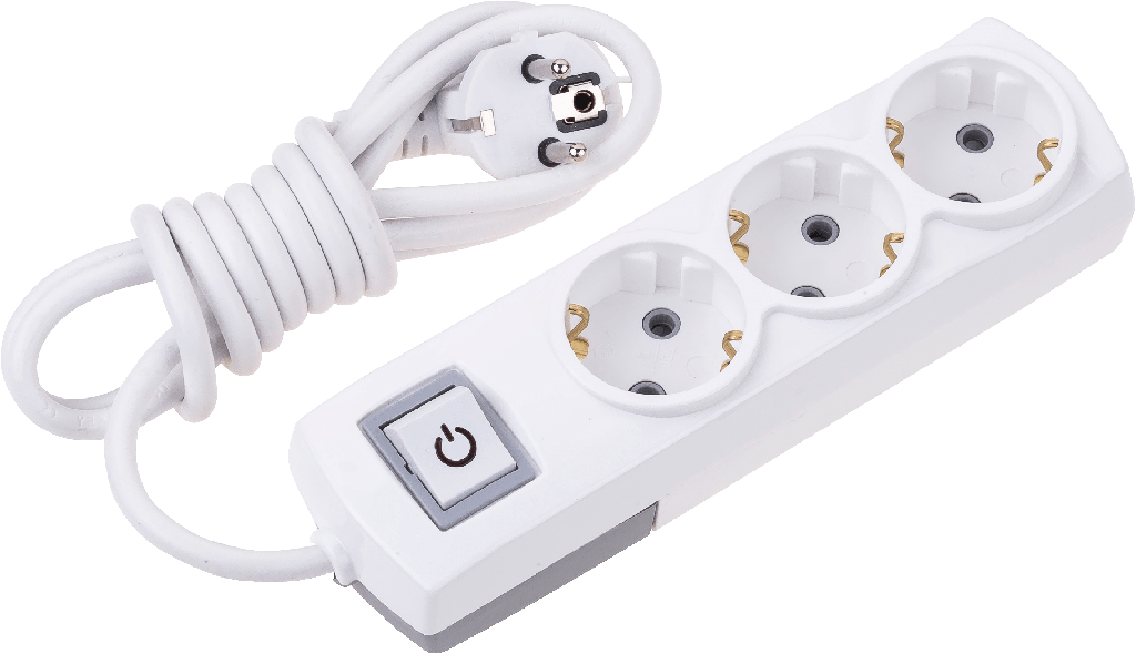 [3011-7] 3 GANG EARTHED GROUP SOCKET + 7M CABLE + SWITCH