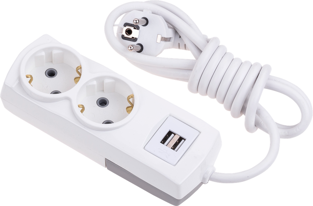 [2000-1USB] 2'Lİ TOPRAKLI USB'Lİ 1 MT KABLOLU GRUP PRİZ