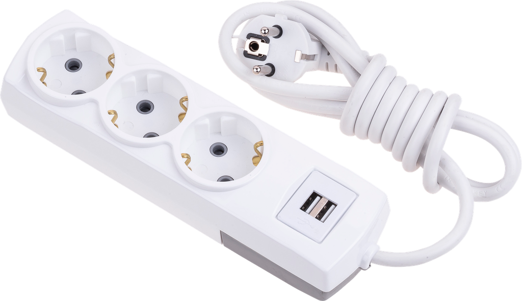 3 с заземлением групповая розетка + 5m кабель + USB
