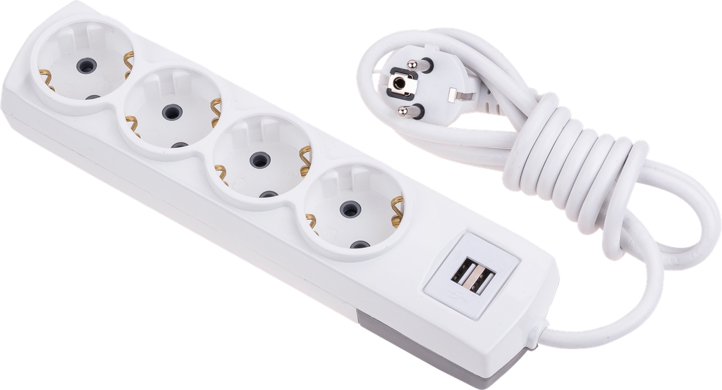 4 GANG EARTHED GROUP SOCKET + 2M CABLE + USB
