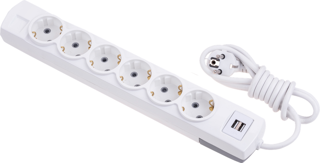 [6000-5USB] 6'LI TOPRAKLI USB'Lİ 5 MT KABLOLU GRUP PRİZ