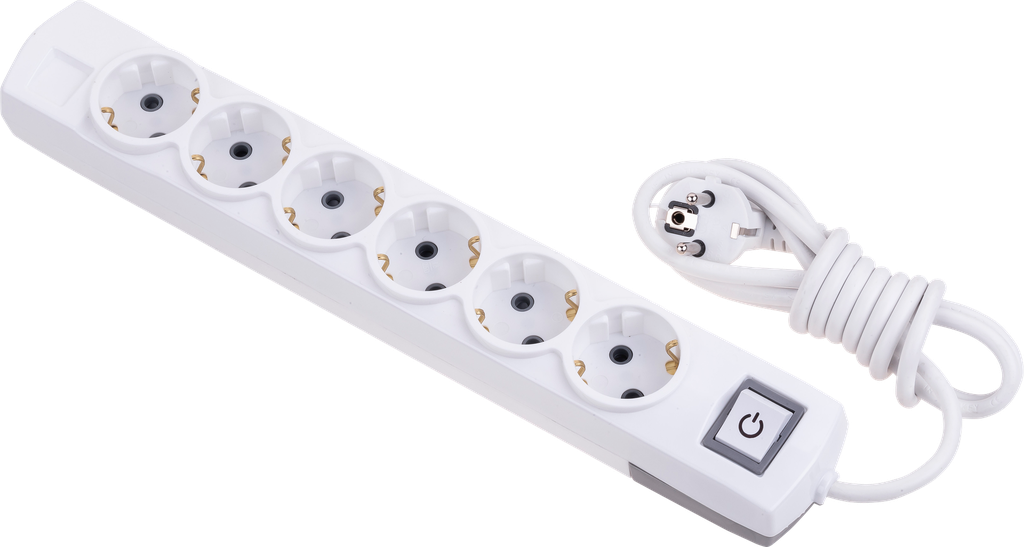 6 GANG EARTHED GROUP SOCKET + 2M CABLE + SWITCH