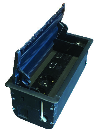 10 Module Desktop Spring Covered Socket Box Black