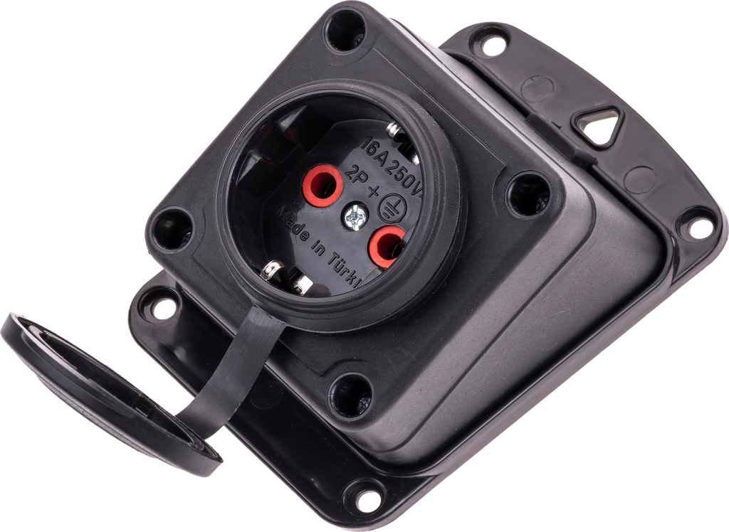 [MK104-E] 1X16 TOPRAKLI KAUÇUK EĞİK DUVAR PRİZİ IP44